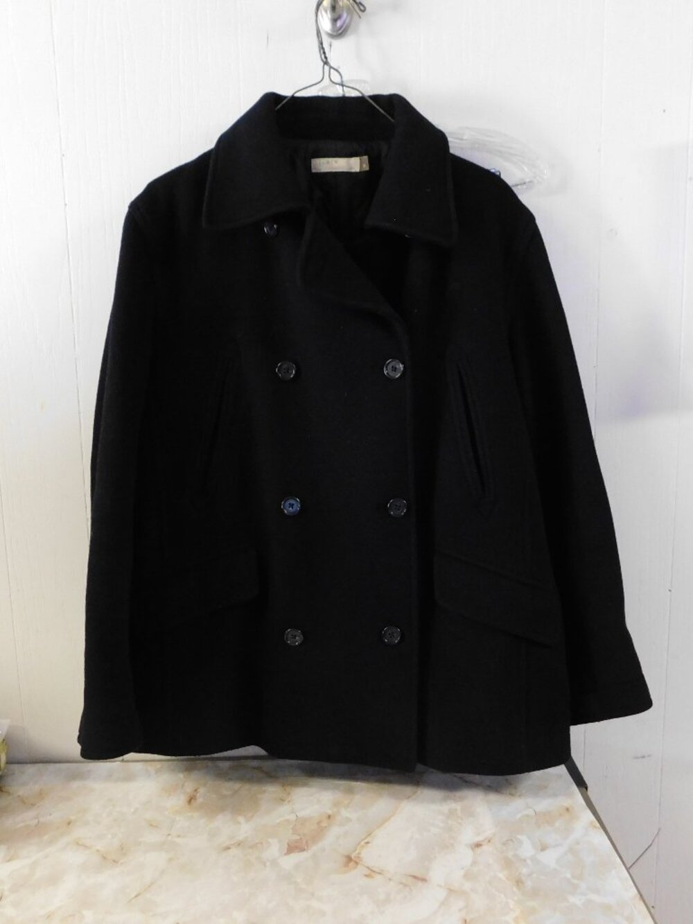 J Crew Thinsulate Double Breasted Black Pea Coat sz S